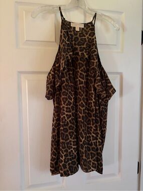 Cold shoulder Leopard Print Sleeveless Halter Top - Brown/Black